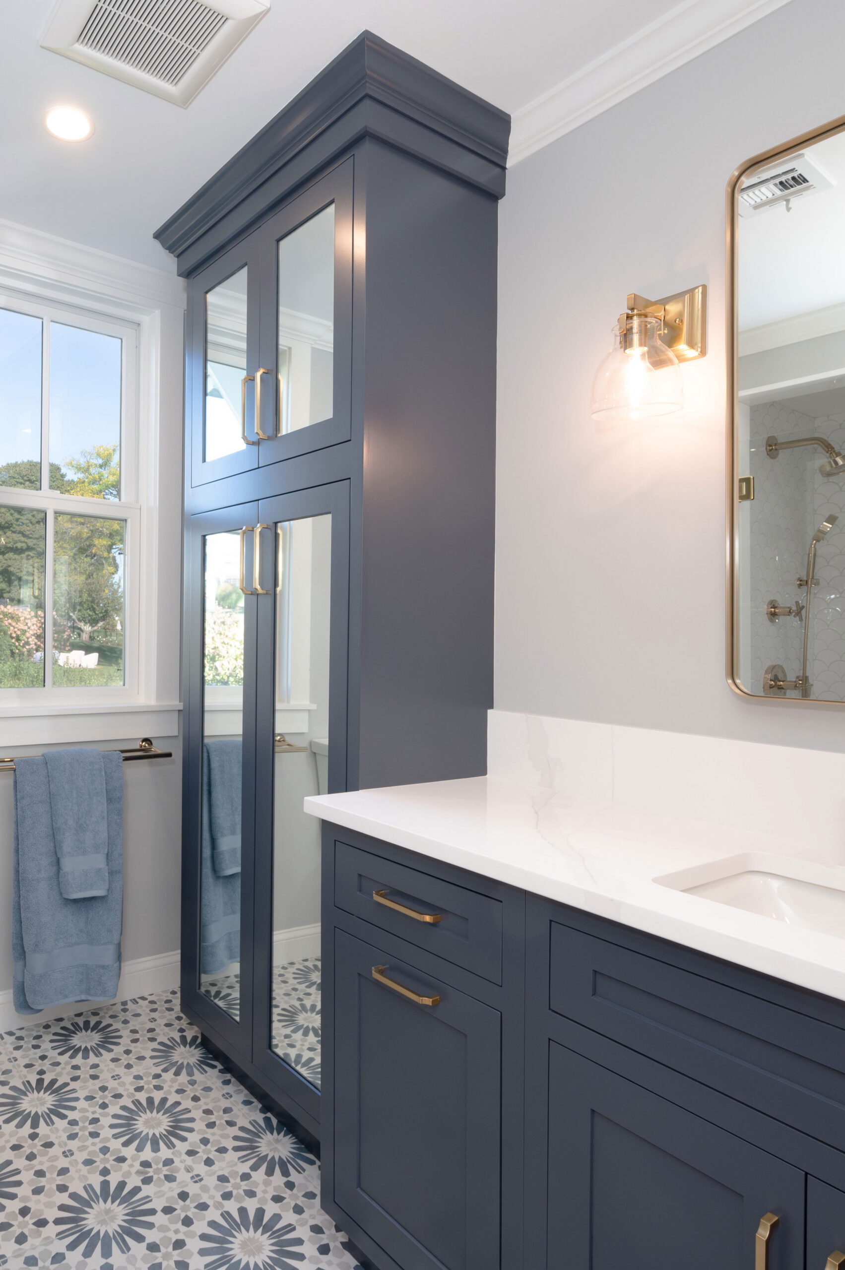 Bathroom Remodel with Dark Custom Cabinetry Designed & Built by Marlene & Co