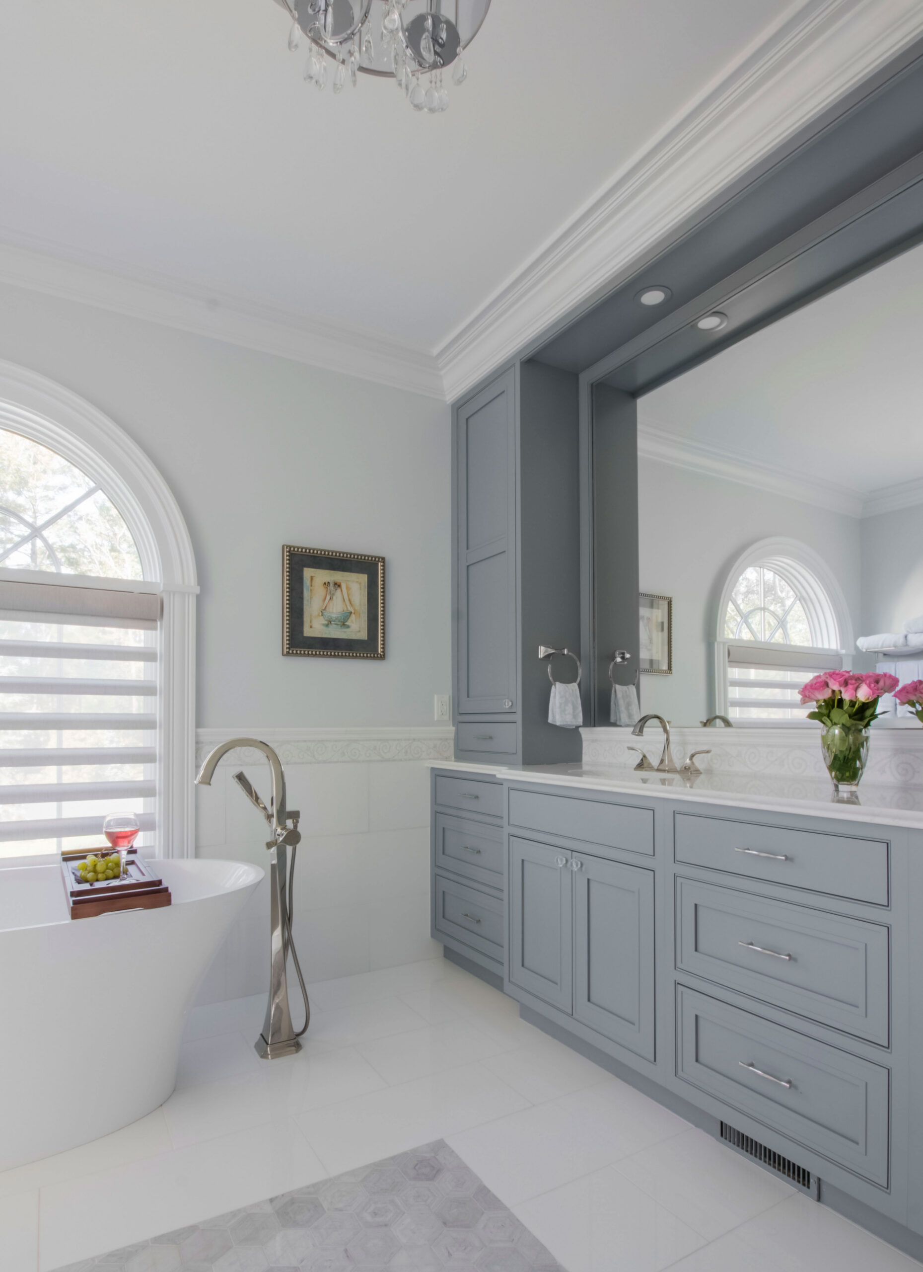 Bathroom Remodel with Grey Custom Cabinetry by Marlene & Co