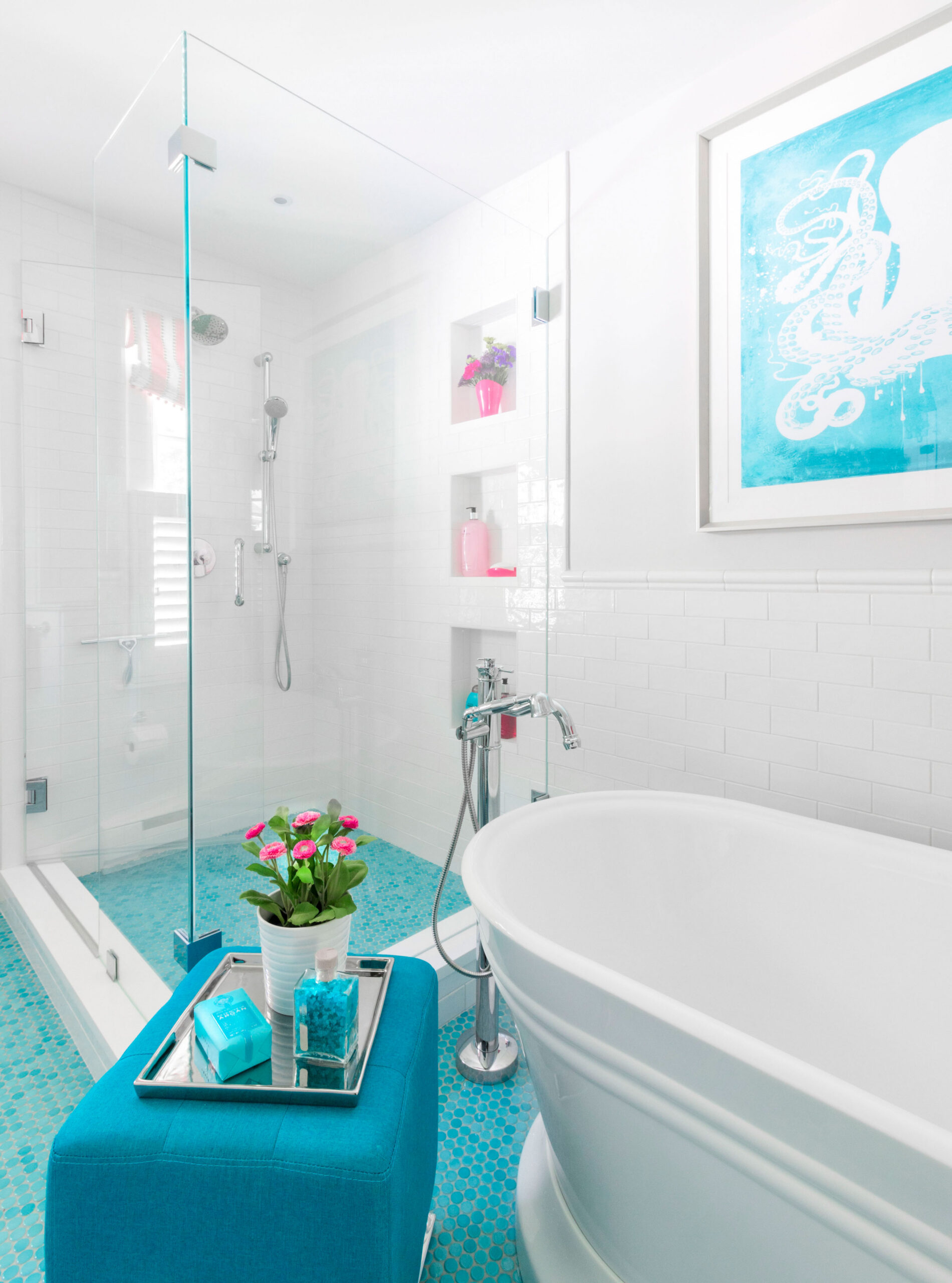 Bathroom Remodel with Teal Accents by Marlene & Co