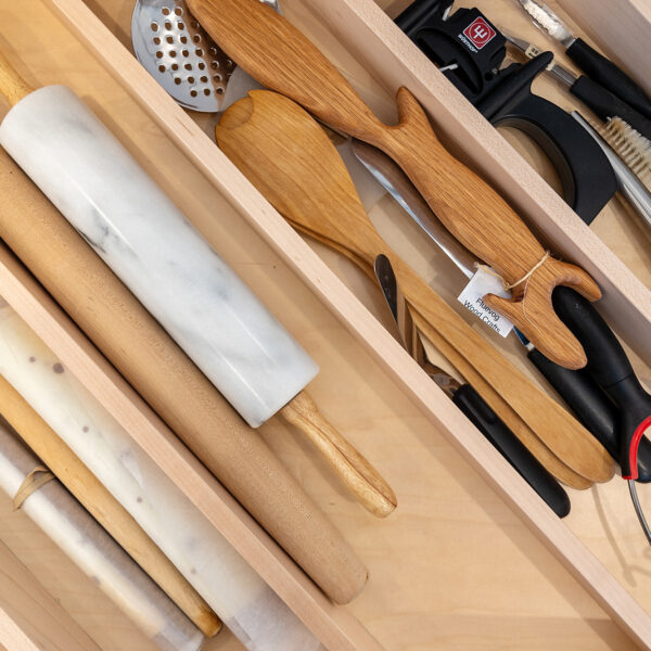 Custom drawer for rolling pins in a remodeled kitchen