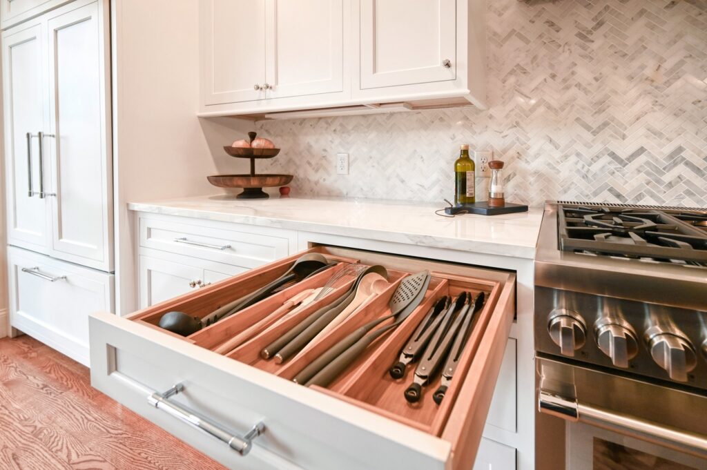 Custom cabinetry in a kitchen remodel design and built by Marlene & Co